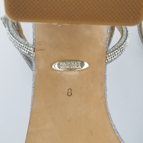 Badgley Mischka Firey Bejeweled Block Heel Sandals, Silver Glitter, Women's Sz 8 - Picture 16 of 16